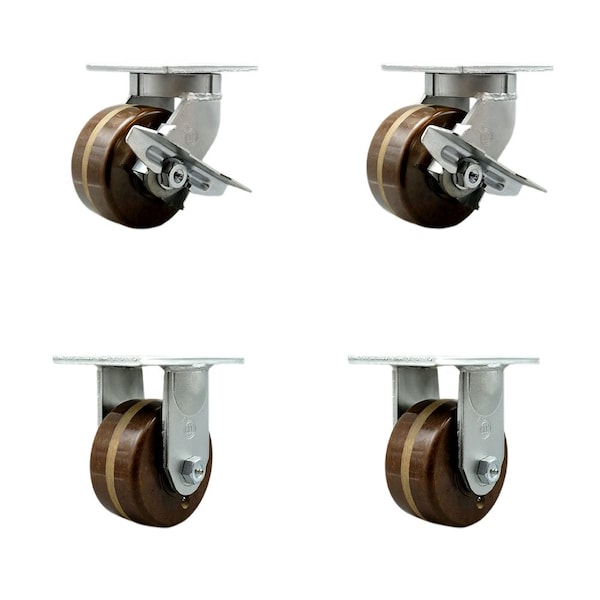 Service Caster 6'' Heavy Duty High Temp Phenolic Swivel Caster Set 2 Brakes 2 Rigid, 4PK CRAN-SCC-KP92S630-PHRHT-SLB-2-R-2 - main